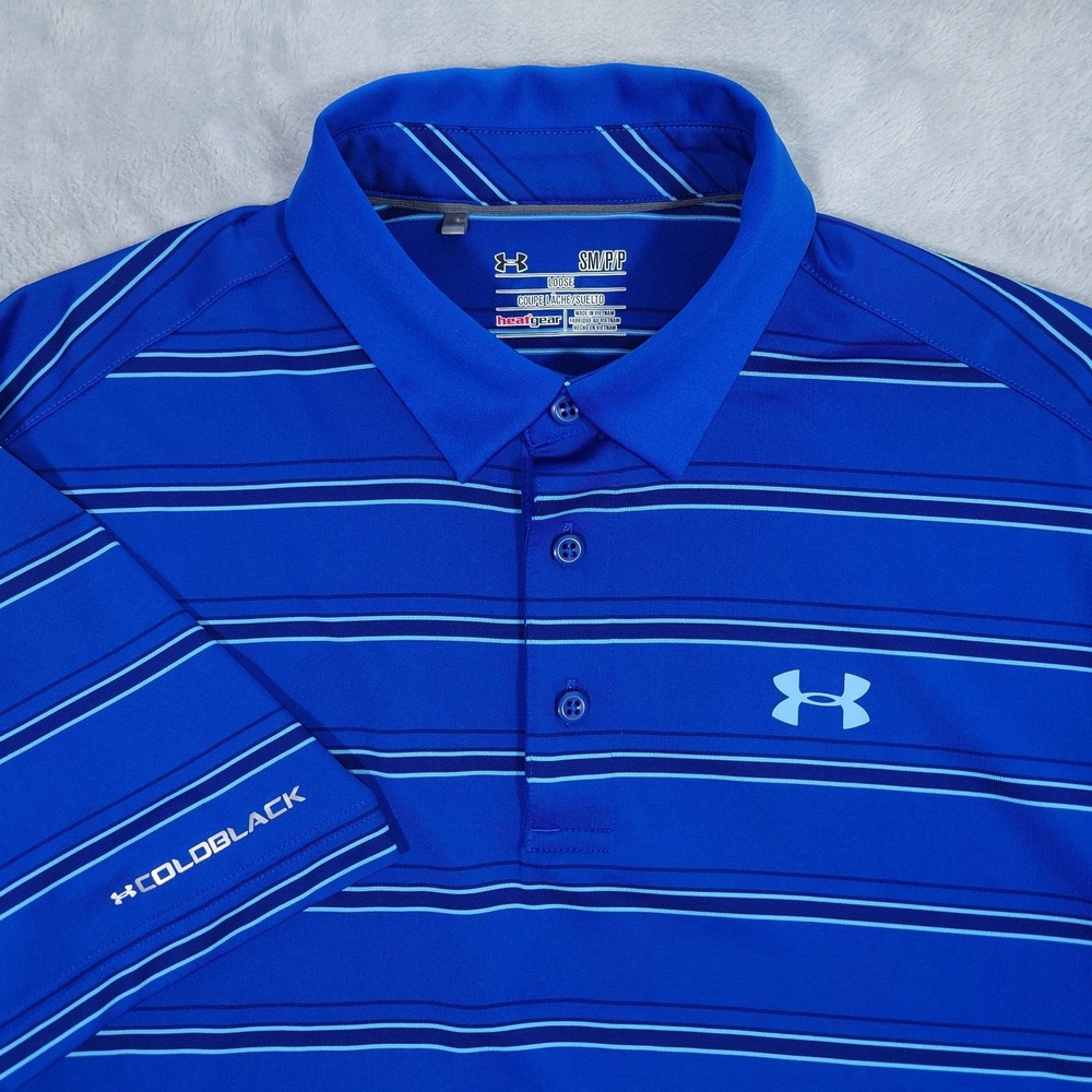 Under Armour ColdBlack Golf Polo Men S Heatgear Blue Stripes Performance Stretch